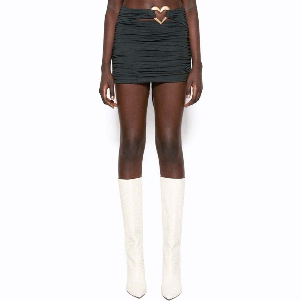 AREA Heart Ruched Mini Skirt in Dark Green